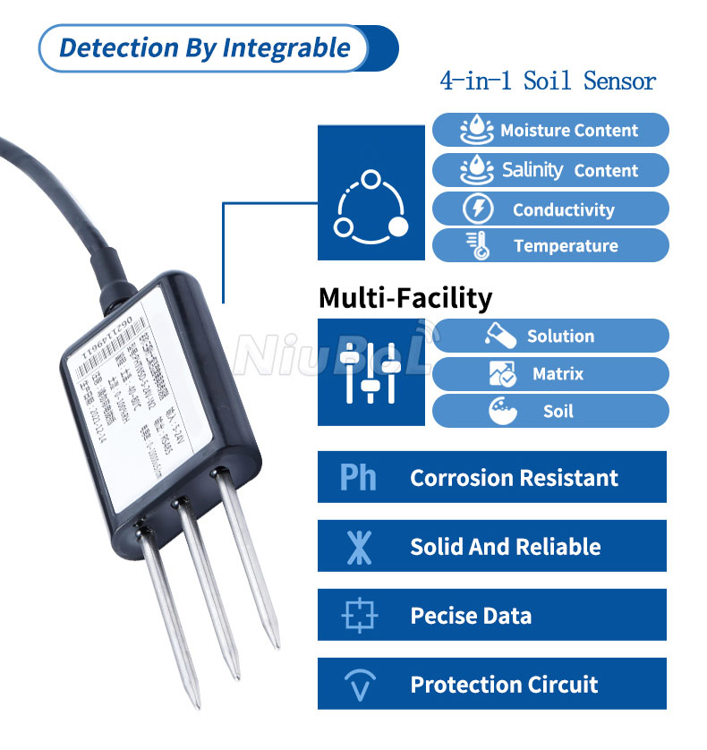 Sensor de humedad, sal y temperatura del suelo 4 en 1 EC